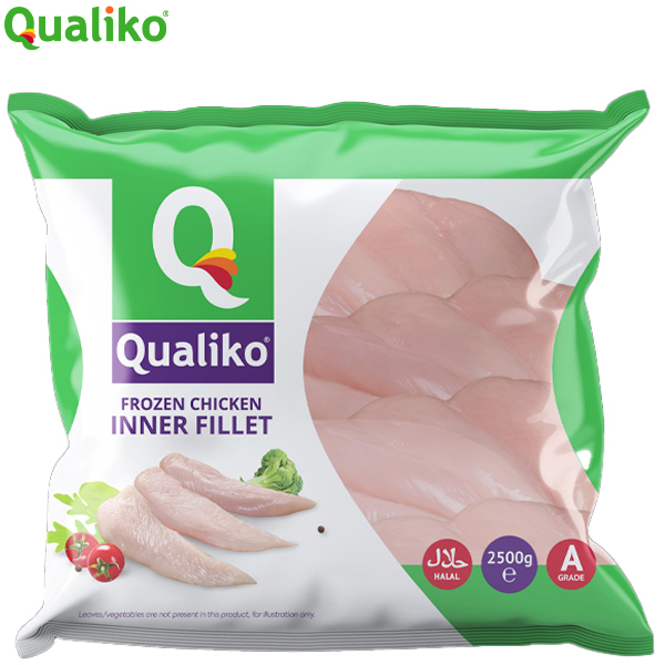 FROZEN HALAL RAW CHICKEN INNER FILLETS  10kg QUALIKO