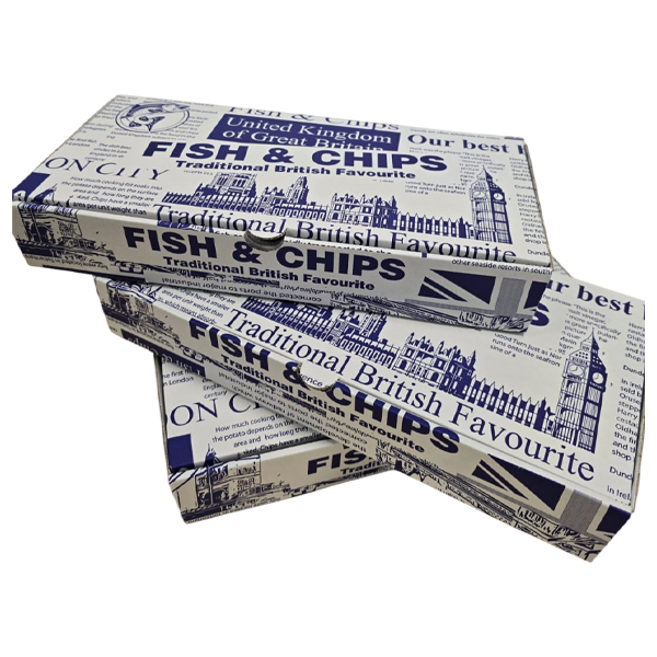 LARGE 12" NEWSPRINT FISH & CHIPS BOXS 1x100's 310mm x 151mm x 48mm