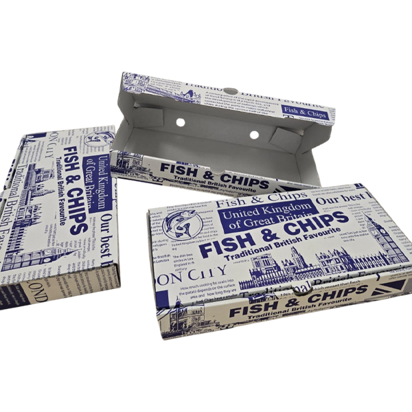 LARGE 12" NEWSPRINT FISH & CHIPS BOXS 1x100's 310mm x 151mm x 48mm