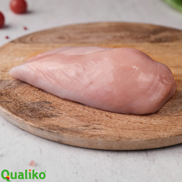 FROZEN CHICKEN BREAST FILLETS (90-110g) 10kg QUALIKO HALAL A GRADE BONELESS & SKINLESS