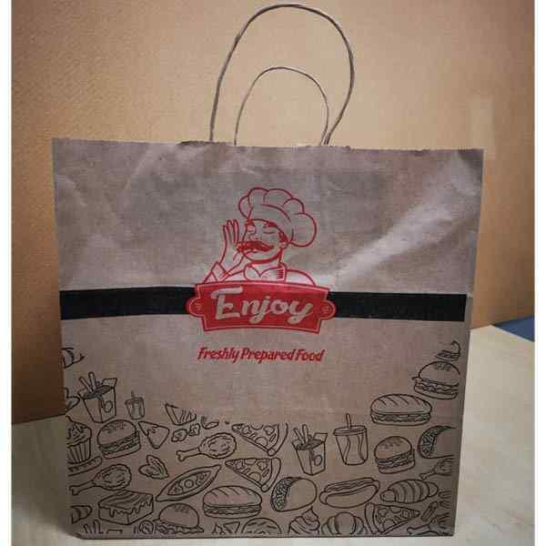 BROWN KRAFT TWISTED HANDLE ENJOY CARRIER BAGS 320x320x210mm 1X100  (BAG32)