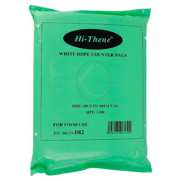 HI - THENE WHITE HDPE COUNTER BAG 1x1000 SIZE: 200x250mm (8"X10") -D12