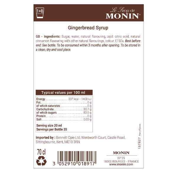 MONIN PREMIUM GINGERBREAD COFFEE SYRUP 1x70cl