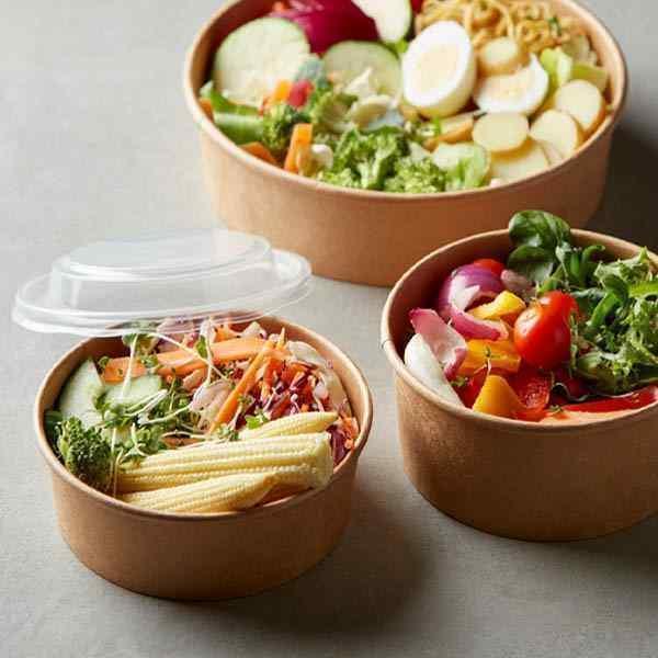 X LARGE KRAFT ROUND SALAD BOWLS 6x50 - 1300cc DIAMETER: 184MM  CODE:62003- 1300ml