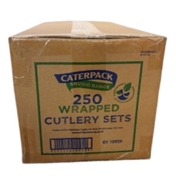 CATERPACK ENVIRO WRAPPED CUTLERY SET 250x1 FORK, KNIFE NAPKIN