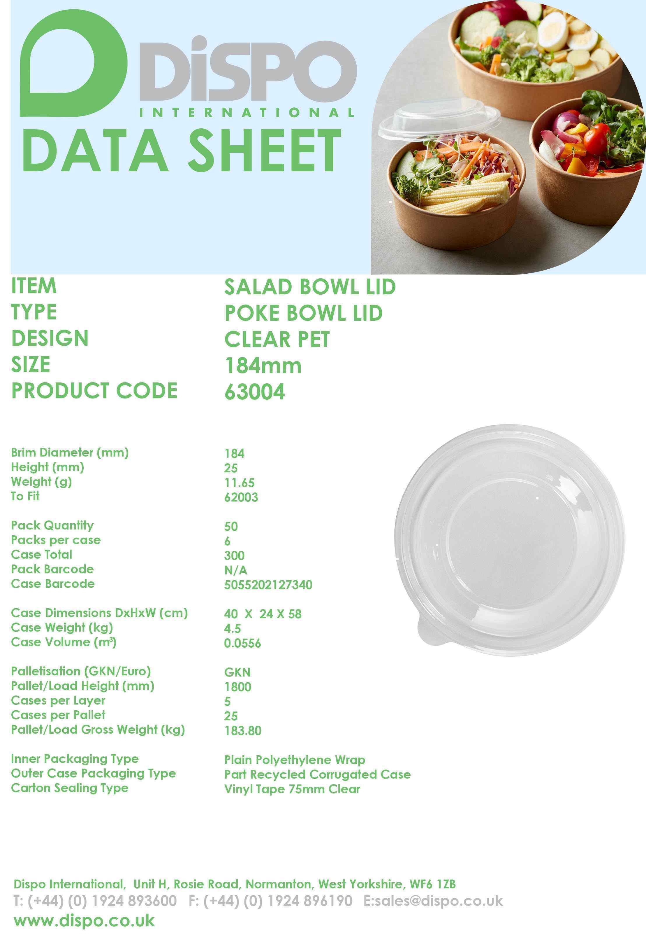 PET X LARGE  SALAD BOWL LIDS FOR 1300ml  6x50 CODE:63004 USED FOR GEA353