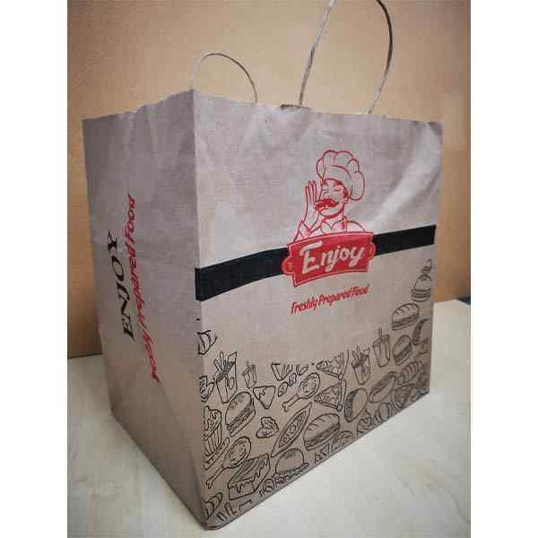 BROWN KRAFT TWISTED HANDLE ENJOY CARRIER BAGS 320x320x210mm 1X100  (BAG32)