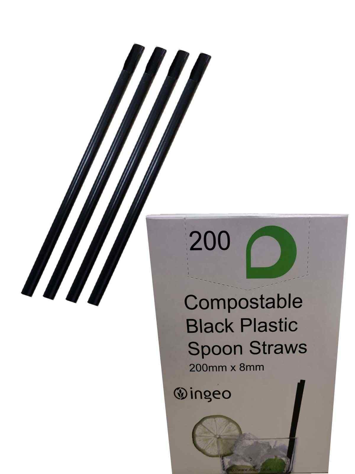 BLACK PLASTIC SPOON STRAWS  (200x8mm) 200's COMPOSTABLE