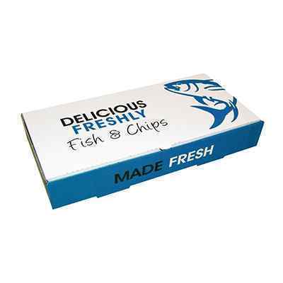 9" BLUE DELICIOUS FISH&CHIP BOXES SML  1x100 237 x 152 x 51  (LxWxH)