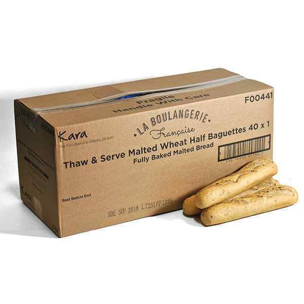 KARA FRENCH STYLE MALTED WHEAT 40x130g PART BAKED BAGUETTE F00441 (L275xH45mm)